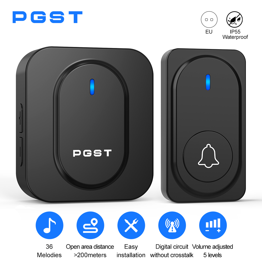 Home Security Lights Outdoors - Timbre Inalámbrico PGST con 36 Melodías,